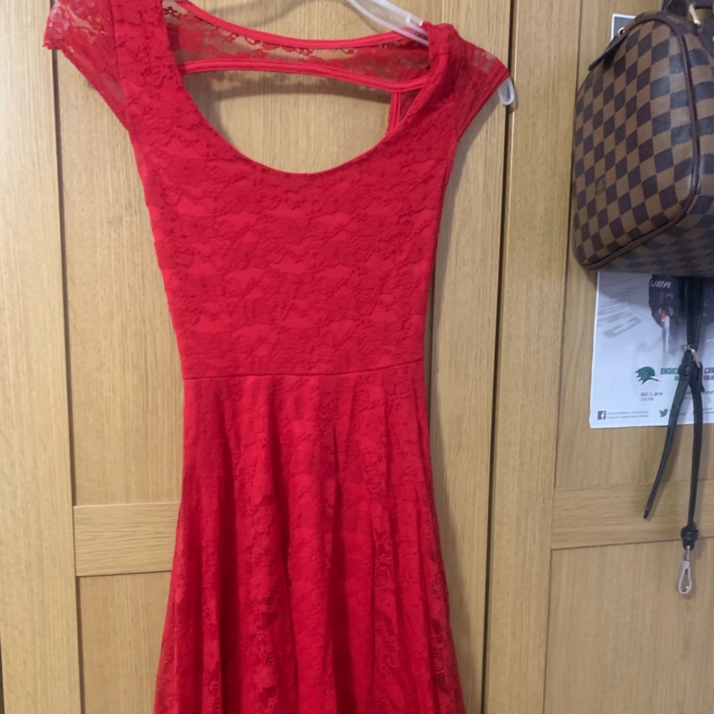 Red lace flare dress